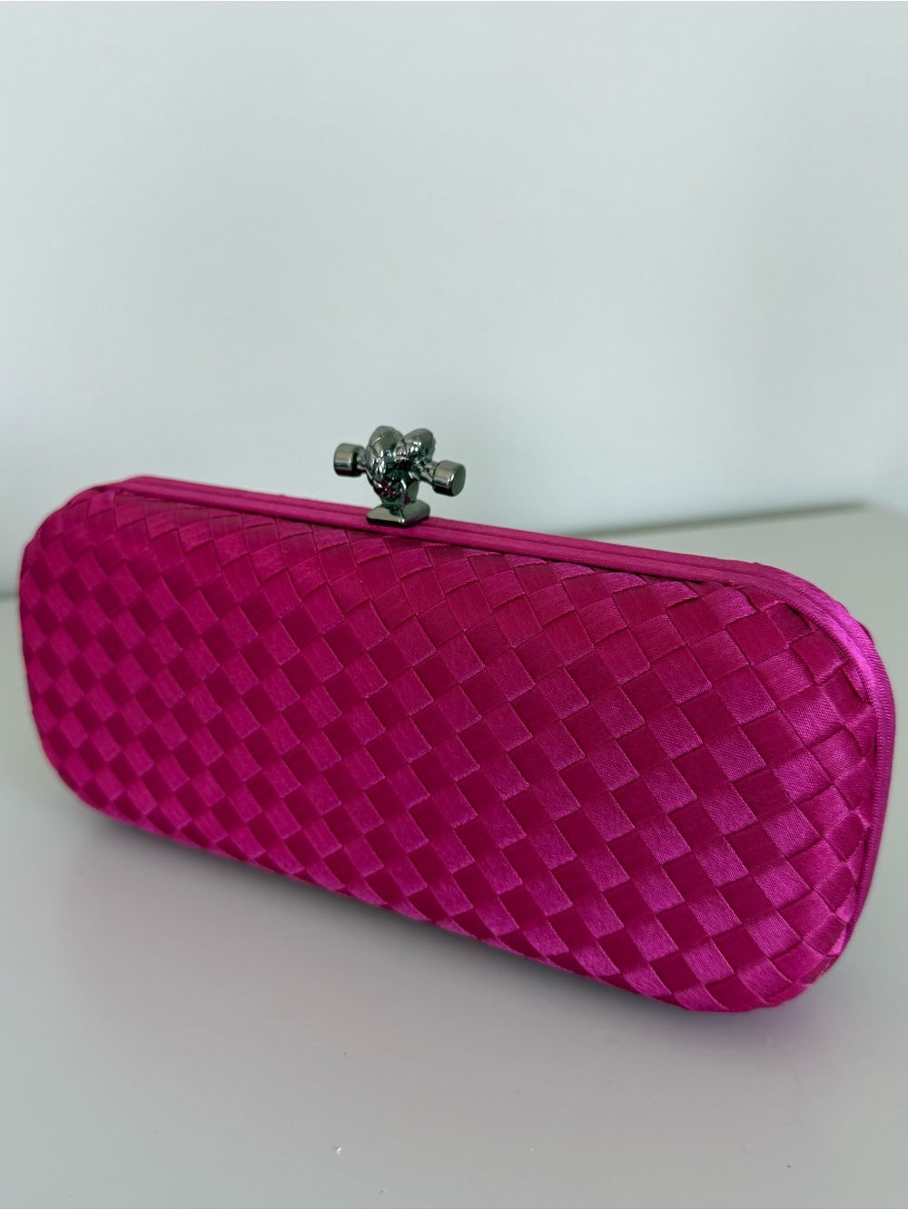 Women’s Pink Woven Clutch Bag - Satin Evening Clutch